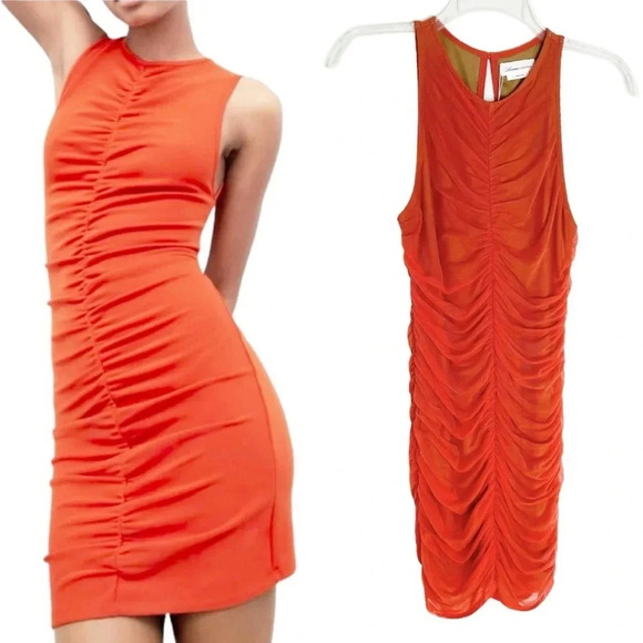 Lovers + Friends Ruched Mesh Bodycon Dress Coral Size S NWT - Picture 1 of 16